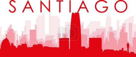 Ilustración de Cartel panorámico rojo del skyline de la ciudad con edificios de fondo transparente brumoso rojizo de SANTIAGO, CHILE - Imagen libre de derechos