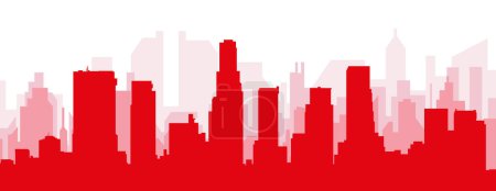 Ilustración de Cartel panorámico rojo del skyline de la ciudad con edificios rojizos de fondo transparente brumoso de LOS ÁNGELES, ESTADOS UNIDOS - Imagen libre de derechos