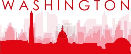 Ilustración de Cartel panorámico rojo del skyline de la ciudad con edificios de fondo transparente brumoso rojizo de WASHINGTON, ESTADOS UNIDOS - Imagen libre de derechos