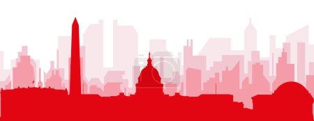 Ilustración de Cartel panorámico rojo del skyline de la ciudad con edificios de fondo transparente brumoso rojizo de WASHINGTON, ESTADOS UNIDOS - Imagen libre de derechos