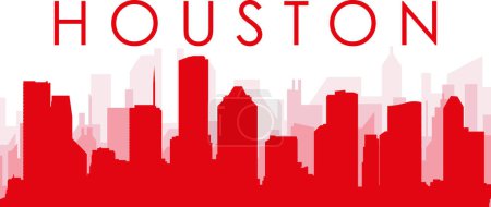 Ilustración de Cartel panorámico rojo del skyline de la ciudad con edificios rojizos de fondo transparente brumoso de HOUSTON, ESTADOS UNIDOS - Imagen libre de derechos