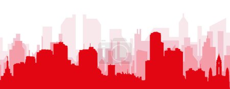 Ilustración de Cartel panorámico rojo del skyline de la ciudad con edificios de fondo transparente brumoso rojizo de CARACAS, VENEZUELA - Imagen libre de derechos