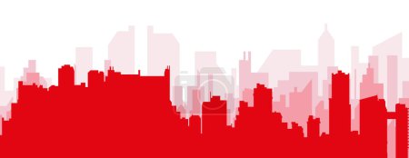 Ilustración de Cartel panorámico rojo del skyline de la ciudad con edificios de fondo transparente brumoso rojizo de VALENCIA, VENEZUELA - Imagen libre de derechos