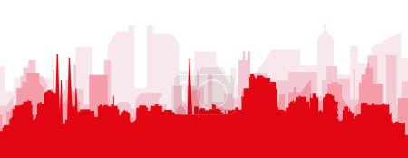 Ilustración de Cartel panorámico rojo del skyline de la ciudad con edificios de fondo transparente brumoso rojizo de MARACAIBO, VENEZUELA - Imagen libre de derechos