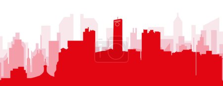 Ilustración de Cartel panorámico rojo del skyline de la ciudad con edificios de fondo transparente brumoso rojizo de BARQUISIMETO, VENEZUELA - Imagen libre de derechos