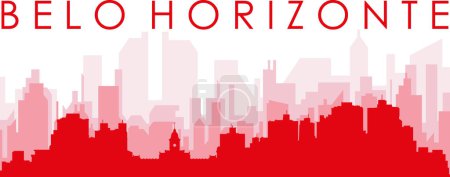 Ilustración de Cartel panorámico rojo del skyline de la ciudad con edificios de fondo transparente brumoso rojizo de BELO HORIZONTE, BRASIL - Imagen libre de derechos