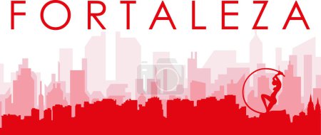 Ilustración de Cartel panorámico rojo del skyline de la ciudad con edificios de fondo transparente brumoso rojizo de FORTALEZA, BRASIL - Imagen libre de derechos