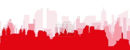 Illustration for Red panoramic city skyline poster with reddish misty transparent background buildings of SALVADOR, BRAZIL - Royalty Free Image