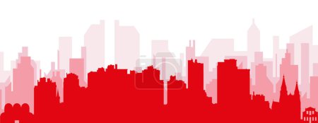 Ilustración de Cartel panorámico rojo del skyline de la ciudad con edificios de fondo transparente brumoso rojizo de CURITIBA, BRASIL - Imagen libre de derechos