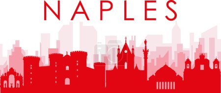 Ilustración de Cartel panorámico rojo del skyline de la ciudad con los edificios trasparentes rojizos brumosos del fondo de NAPOLI, ITALIA - Imagen libre de derechos