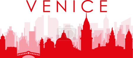 Ilustración de Cartel panorámico rojo del skyline de la ciudad con edificios de fondo transparente brumoso rojizo de VENECIA (VENEZIA), ITALIA - Imagen libre de derechos