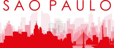 Ilustración de Cartel panorámico rojo del skyline de la ciudad con edificios rojizos de fondo transparente brumoso de SO PAULO, BRASIL - Imagen libre de derechos