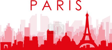 Ilustración de Cartel panorámico rojo del skyline de la ciudad con edificios rojizos de fondo transparente brumoso de PARÍS, FRANCIA - Imagen libre de derechos