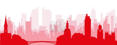 Ilustración de Cartel panorámico rojo del skyline de la ciudad con edificios trasparentes rojizos de NANTES, FRANCIA - Imagen libre de derechos