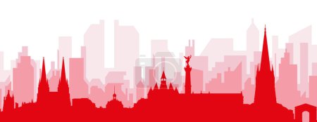 Ilustración de Cartel panorámico rojo del skyline de la ciudad con edificios de fondo transparente brumoso rojizo de BORDEAUX, FRANCIA - Imagen libre de derechos