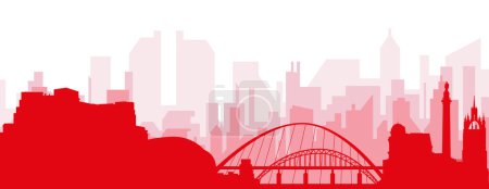 Ilustración de Cartel panorámico rojo del skyline de la ciudad con edificios de fondo transparente brumoso rojizo de NEWCASTLE, REINO UNIDO - Imagen libre de derechos