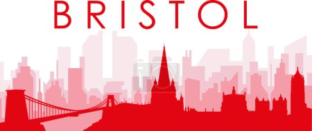 Ilustración de Cartel panorámico rojo del skyline de la ciudad con edificios de fondo transparente brumoso rojizo de BRISTOL, REINO UNIDO - Imagen libre de derechos
