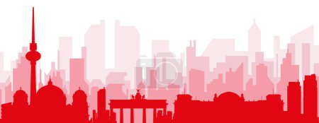 Illustration for Red panoramic city skyline poster with reddish misty transparent background buildings of BERLIN, GERMANY - Royalty Free Image