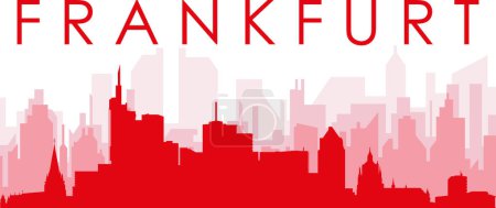 Ilustración de Cartel panorámico rojo del skyline de la ciudad con edificios de fondo transparente brumoso rojizo de FRANKFURT, ALEMANIA - Imagen libre de derechos