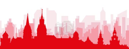 Ilustración de Cartel panorámico rojo del skyline de la ciudad con edificios de fondo transparente brumoso rojizo de HAMBURG, ALEMANIA - Imagen libre de derechos