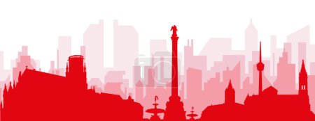 Illustration for Red panoramic city skyline poster with reddish misty transparent background buildings of STUTTGART, GERMANY - Royalty Free Image