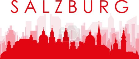 Illustration for Red panoramic city skyline poster with reddish misty transparent background buildings of SALZBURG, AUSTRIA - Royalty Free Image
