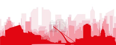 Ilustración de Cartel panorámico rojo del skyline de la ciudad con edificios de fondo transparente brumoso rojizo de DUBLIN, IRLANDA - Imagen libre de derechos