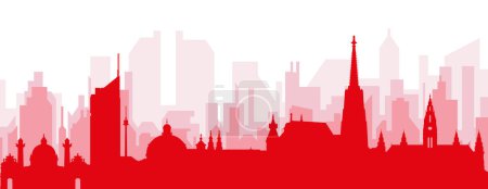 Ilustración de Cartel panorámico rojo del skyline de la ciudad con edificios rojizos de fondo transparente brumoso de VIENA, AUSTRIA - Imagen libre de derechos