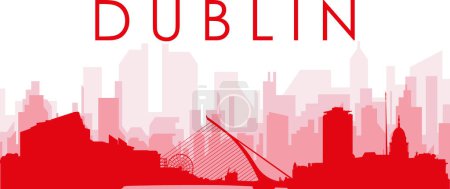 Ilustración de Cartel panorámico rojo del skyline de la ciudad con edificios de fondo transparente brumoso rojizo de DUBLIN, IRLANDA - Imagen libre de derechos