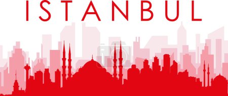 Ilustración de Cartel panorámico rojo del skyline de la ciudad con edificios rojizos de fondo transparente brumoso de ISTANBUL, TURQUÍA - Imagen libre de derechos