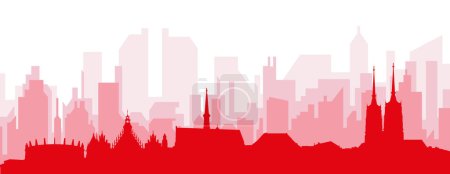 Ilustración de Cartel panorámico rojo del skyline de la ciudad con edificios de fondo transparente brumoso rojizo de WROCLAW, POLONIA - Imagen libre de derechos
