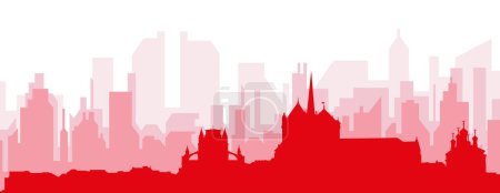 Illustration for Red panoramic city skyline poster with reddish misty transparent background buildings of GENEVA, SWITZERLAND - Royalty Free Image