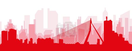 Ilustración de Cartel panorámico rojo del skyline de la ciudad con edificios trasparentes rojizos brumosos de ROTTERDAM, PAÍSES BAJOS - Imagen libre de derechos