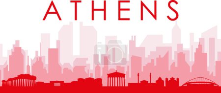 Ilustración de Cartel panorámico rojo del skyline de la ciudad con los edificios trasparentes rojizos brumosos del fondo de ATENAS, GRECIA - Imagen libre de derechos