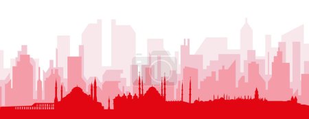 Ilustración de Cartel panorámico rojo del skyline de la ciudad con edificios rojizos de fondo transparente brumoso de ISTANBUL, TURQUÍA - Imagen libre de derechos