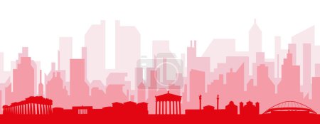 Illustration for Red panoramic city skyline poster with reddish misty transparent background buildings of ATHENS, GREECE - Royalty Free Image