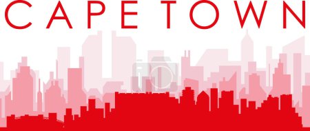 Ilustración de Cartel panorámico rojo del skyline de la ciudad con edificios de fondo transparente brumoso rojizo de CAPE TOWN, SUDÁFRICA - Imagen libre de derechos