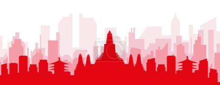 Ilustración de Cartel panorámico rojo del skyline de la ciudad con edificios de fondo transparente brumoso rojizo de BANGKOK, TAILANDIA - Imagen libre de derechos