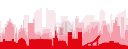 Ilustración de Cartel panorámico rojo del skyline de la ciudad con los edificios trasparentes brumosos rojizos de OSLO, NORUEGA - Imagen libre de derechos