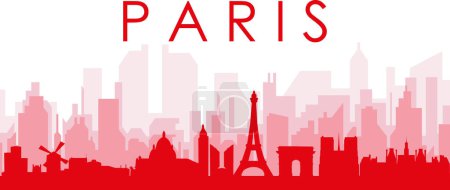 Illustration for Red panoramic city skyline poster with reddish misty transparent background buildings of PARIS, FRANCE - Royalty Free Image