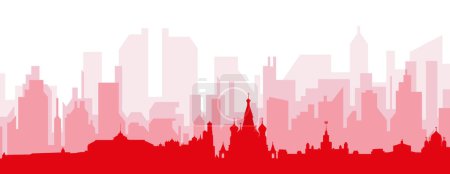 Ilustración de Cartel panorámico rojo del skyline de la ciudad con edificios de fondo transparente brumoso rojizo de MOSCOW, RUSIA - Imagen libre de derechos