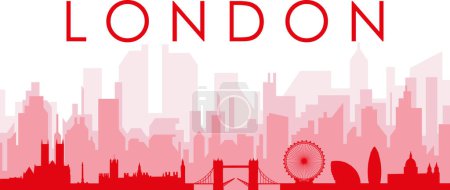 Illustration for Red panoramic city skyline poster with reddish misty transparent background buildings of LONDON, UNITED KINGDOM - Royalty Free Image