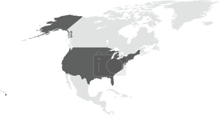 Illustration for Dark grey detailed blank political map of the UNITED STATES on transparent background using cylindrical projection of the light grey North American continent - Royalty Free Image