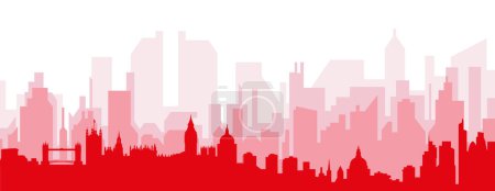 Ilustración de Cartel panorámico rojo del skyline de la ciudad con edificios rojizos de fondo transparente brumoso de LONDRES, REINO UNIDO - Imagen libre de derechos