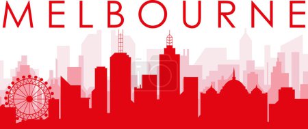 Illustration for Red panoramic city skyline poster with reddish misty transparent background buildings of MELBOURNE, AUSTRALIA - Royalty Free Image