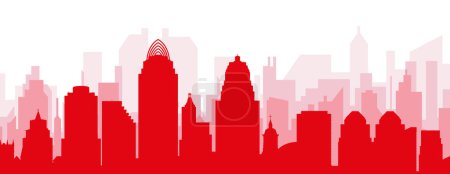 Illustration for Red panoramic city skyline poster with reddish misty transparent background buildings of CINCINNATI, UNITED STATES - Royalty Free Image