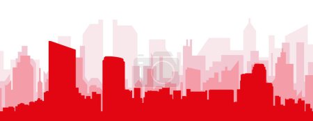 Ilustración de Cartel panorámico rojo del skyline de la ciudad con edificios de fondo transparente brumoso rojizo de GRAND RAPIDS, ESTADOS UNIDOS - Imagen libre de derechos