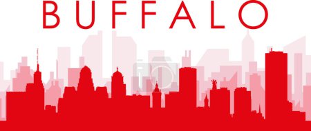 Ilustración de Cartel panorámico rojo del skyline de la ciudad con edificios rojizos de fondo transparente brumoso de BUFFALO, ESTADOS UNIDOS - Imagen libre de derechos