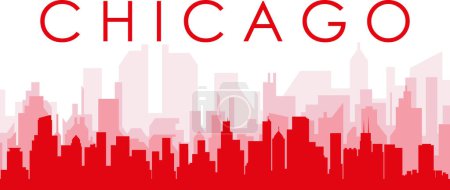 Ilustración de Cartel panorámico rojo del horizonte de la ciudad con edificios rojizos de fondo transparente brumoso de CHICAGO, ESTADOS UNIDOS - Imagen libre de derechos