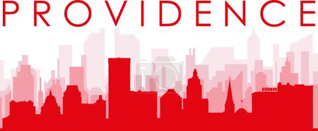Ilustración de Cartel panorámico rojo del skyline de la ciudad con edificios rojizos de fondo transparente brumoso de PROVIDENCIA, ESTADOS UNIDOS - Imagen libre de derechos